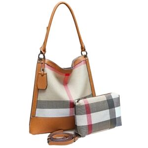 PU Leather Luxury Plaid Pattern Tote Bag, Classic Style Shoulder Bag, Large